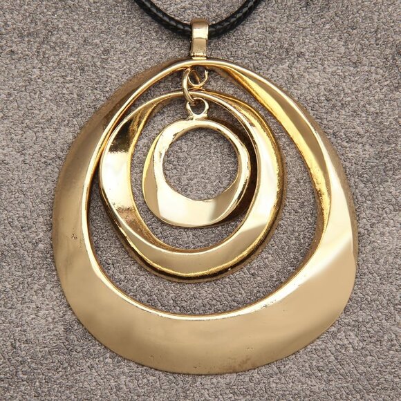 Elegant Long Wooden Pendant Boho Necklace for Women, Vintage Leather Chain, Casu - Picture 2 of 7